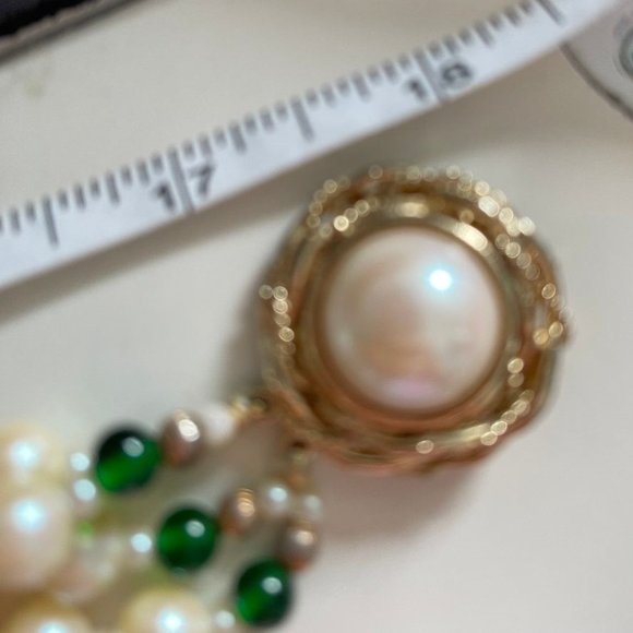 Twisted Pearl & Green Beads Choker Necklace 18" - Picture 2 of 7